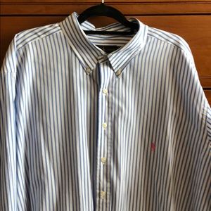 Men’s Strip Dress Shirt with Pink Logo